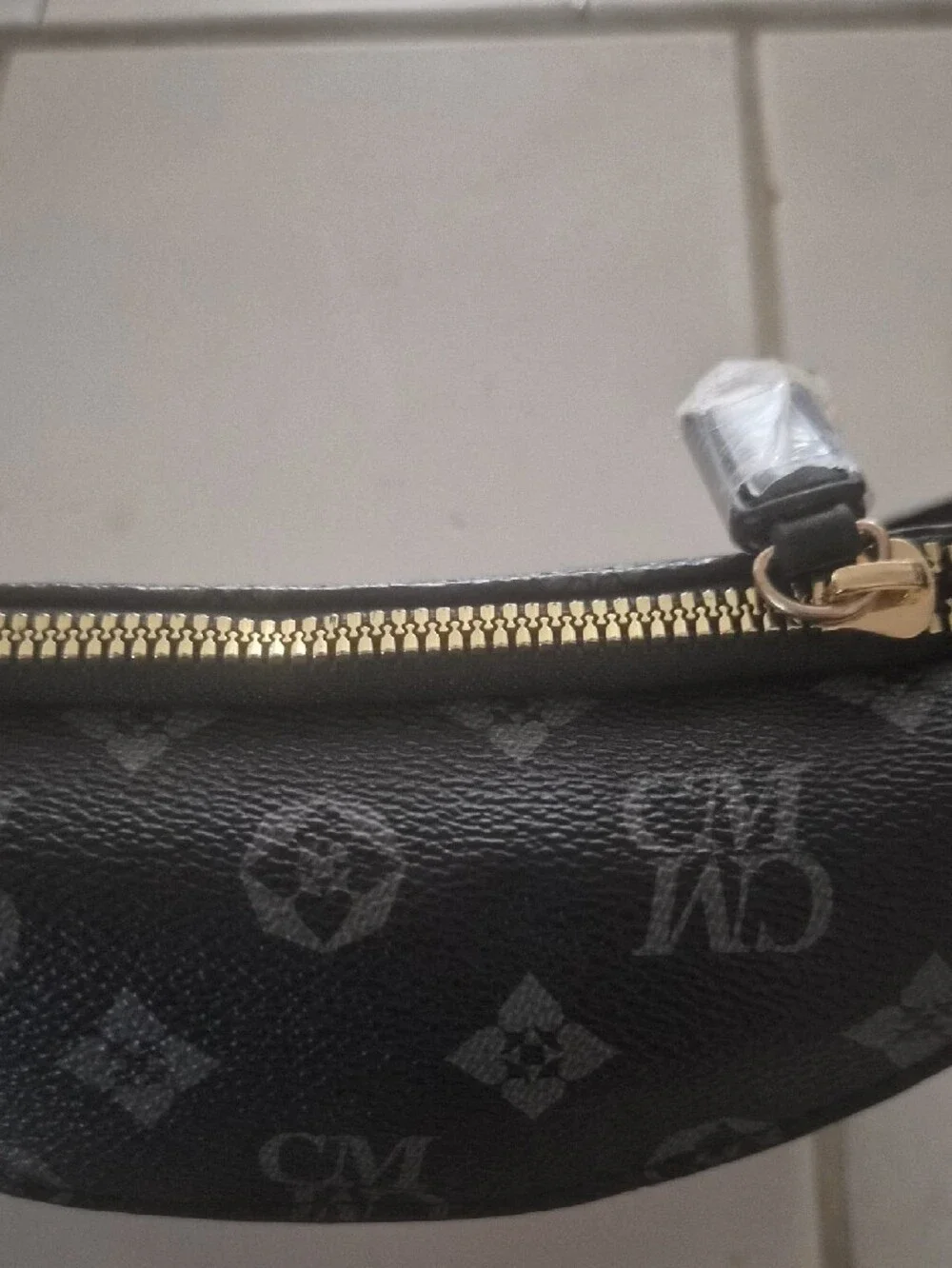 Charisma Black Crossbody Belt Bag with Red and Green Stripe and Pearl Bee